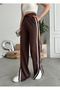 Women's Brown Striped Slit High Waist Wide Leg Sweatpants - 2