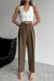 Women's Waist Detailed Double Leg Pleated Draped Fabric Trousers - 3
