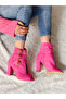 EMMA Fuchsia CALF SUEDE BUCKLE HEELED SUMMER BOOTS - 4