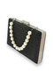 Black Color Imported Laser Patterned Striped Pearled Handle Evening Dress Evening Bag Engagement Wedding Invitation Prom - 2