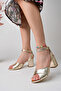 Genuine Leather High Heel Crossed Gold Sandals - 3