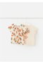 Baby Girl Printed Double Short Sleeve T-Shirt Set Beige 1008
