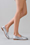 Genuine Leather Silver Women's Flats - 3