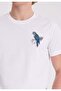 White Printed Crew Neck Organic Cotton Regular Fit Men's T-Shirt WMEMBROIDERY PARROT - 2