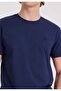 Navy Blue Crew Neck Organic Cotton Regular Fit Men's T-Shirt VITAL - 3
