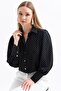 Women's Polka Dot Patterned Shoulder Gathered Balloon Sleeve Oversize Satin Shirt - 4