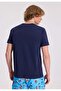 Navy Blue Printed Crew Neck Organic Cotton Regular Fit Men's T-Shirt WMEMBROIDERY SURFER - 4