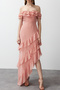 Rose Dried Ruffle Woven Chiffon Long Evening Dress Tprss24Ae00092 - 3