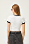 Women's White Color Striped Lycra Crop Ottoman Blouse BLZ-19002582 - 5