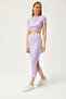Women's Lilac Short Sleeve Slit Skirt Lycra Suit TKM-19000194 - 5