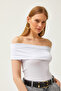 Women's White Madonna Collar Lycra Blouse BLZ-19002586 - 5