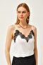 المرأة أبيض أسود حزام قابل للتعديل Ruched Flowy محبوك قميص بلوزة BLZ-19001732 - 4