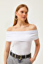 Women's White Madonna Collar Lycra Blouse BLZ-19002586 - 4