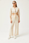 Women's Stone Top Buttoned Blouse Bottom Pocket Trousers Linen Set TKM-19000277 - 2