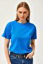 Women's Cobalt Blue Crew Neck Basic T-Shirt TSH-19000774 - 4
