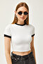 Women's White Color Striped Lycra Crop Ottoman Blouse BLZ-19002582 - 4