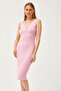 Women's Striped Pink Thick Strap Lycra Midi Dress ELB-19001867 - 3