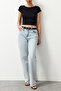 Siyah Crop Fitted Örme T-Shirt TEDSS24TS00017 - 3