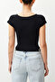 Siyah Crop Fitted Örme T-Shirt TEDSS24TS00017 - 4