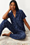 Navy Blue Heart Knitted Pajamas Set THMSS24PT00286 - 3