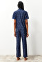 Navy Blue Heart Knitted Pajamas Set THMSS24PT00286 - 6