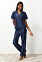 Navy Blue Heart Knitted Pajamas Set THMSS24PT00286