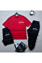 Oversize Red Relaxed Fit Brooklyn Printed T-shirt Black Shorts and Sweatpants 3-Piece Set Unisex