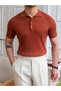 Men's Polo Collar Cotton Hair Braided Slim Fit Short Sleeve Thin Knitwear T-Shirt - 5