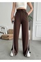 Women's Brown Striped Slit High Waist Wide Leg Sweatpants - 7