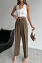 Women's Waist Detailed Double Leg Pleated Draped Fabric Trousers