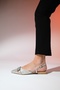 KELP Beige Satin Stone Women's Flat Sandals - 4