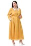 Plus Size Collar and Cuff Detail Pocket Belted Polka Dot Satin Long Mustard Dress - 4