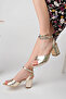 Genuine Leather High Heel Crossed Gold Sandals - 2