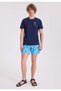 Navy Blue Printed Crew Neck Organic Cotton Regular Fit Men's T-Shirt WMEMBROIDERY SURFER - 3