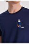Navy Blue Printed Crew Neck Organic Cotton Regular Fit Men's T-Shirt WMEMBROIDERY SURFER - 2