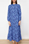 Cobalt Blue Patterned Half Placket Wide Fit Cotton Woven Dress TCTSS23EB00222 - 4