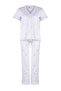 Pembe-Çok Renkli %100 Pamuklu Çiçekli Fırfır Detaylı Örme Pijama Takımı THMSS24PT00227 - 7