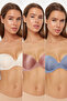 Brown-Multicolor 3-Pack Micro String Strap Padded/Push-Up Knitted Bra Thmss24Su00053