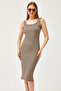 Women's Brown Stone Thick Strap Lycra Midi Dress ELB-19001867 - 5
