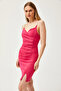 Women's Fuchsia Stone Strap Slit Mini Diving Dress AEL-00000007 - 5