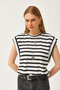 Women's White Underarm Piece Striped Lycra T-Shirt TSH-19000802 - 4