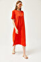 Women's Orange Side Slit Oversize Cotton Dress ELB-19001880 - 3