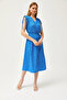 Women's Cobalt Blue Shoulder Gathered Waist Elastic Dress ELB-19002116 - 3