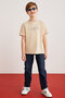 Rune Boy's 100% Cotton Short Sleeve Piece Printed Crew Neck Beige T-shirt - 5
