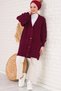 Women's Hijab Burgundy Hair Braid Pattern Long Buttoned Relaxed Fit Knitwear Cardigan Hzl24W-Bd1100691
