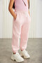 INGRID-GRM24033 75% cotton 25% polyester trim labeled rostered thread girl's jogger Pink Tracksuit