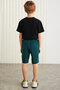 JEFFRERY-GRM24011 75% cotton 25% polyester children's shorts with interlock print and zipper Petrol Green - 5