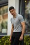 Striped Polo Collar Plain Knitwear Men's T-Shirt Gray