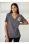 V-Neck Printed Anthracite Women's T-Shirt W-Mercan - 2
