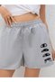 Eyes Shorts - Gray Printed High Waist Knitted Women's Pockets